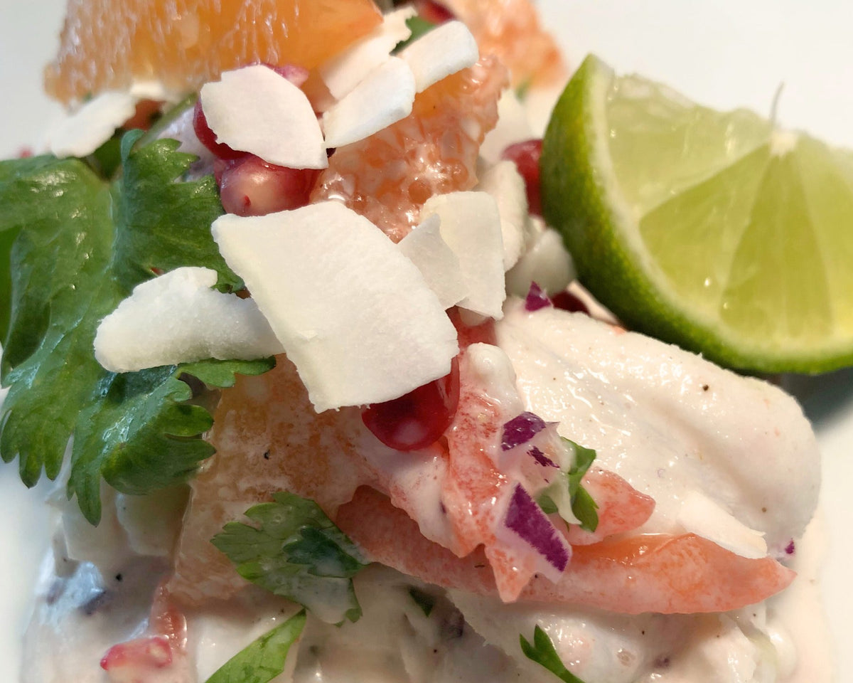 A late plate at the bar: prawns with citrus, coconut and coriander